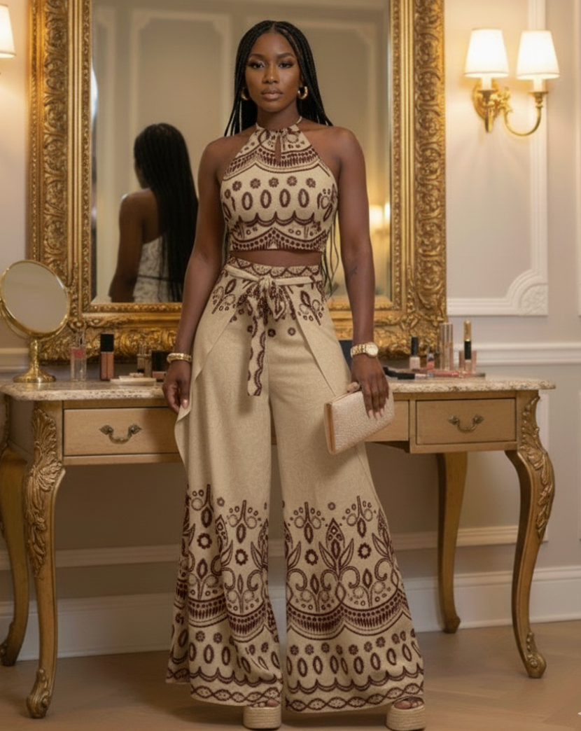 Women's Vintage Printed Holiday Casual Three-Piece Suits