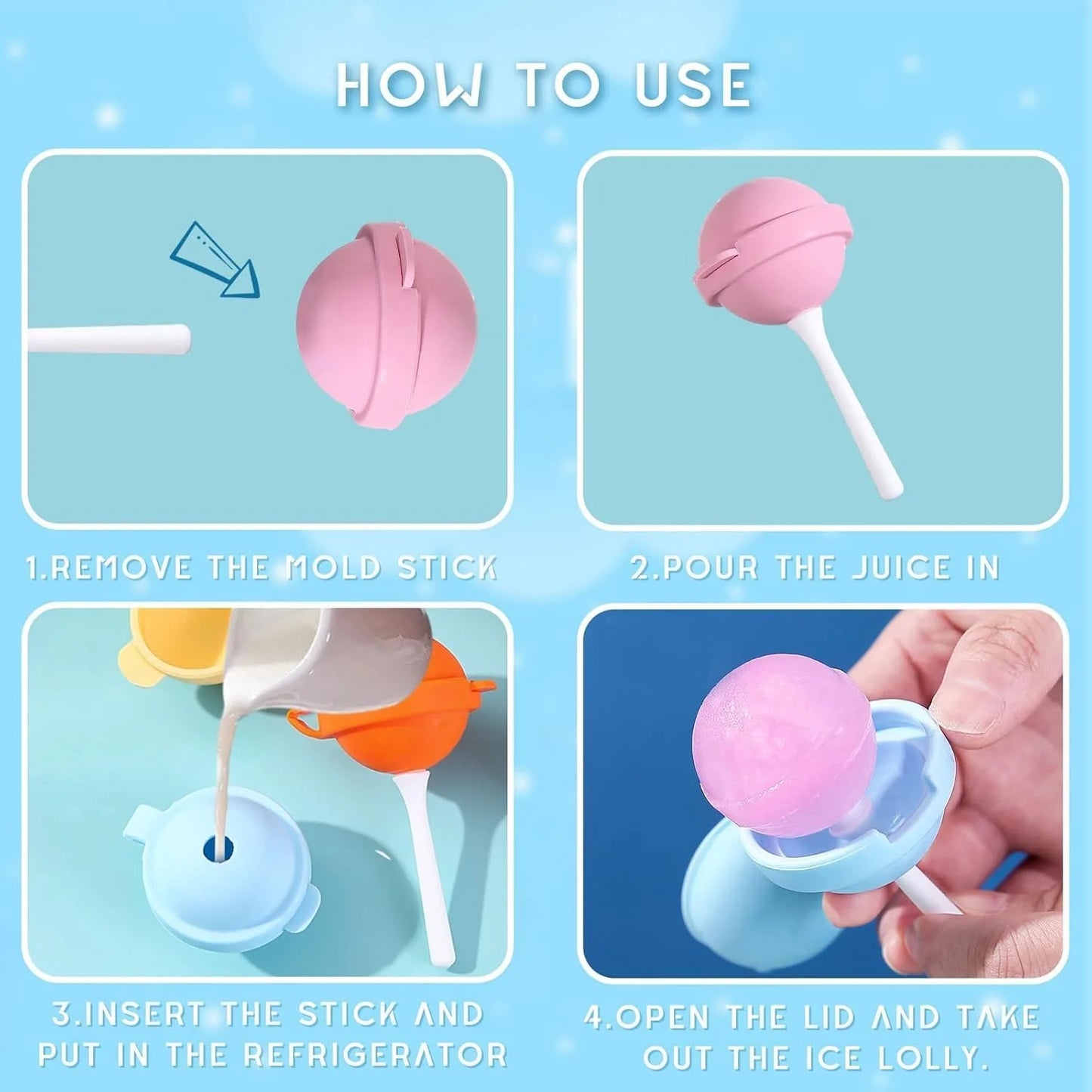 Lollipop Ice Cream Maker, Homemade Popsicle Molds(5 pcs)