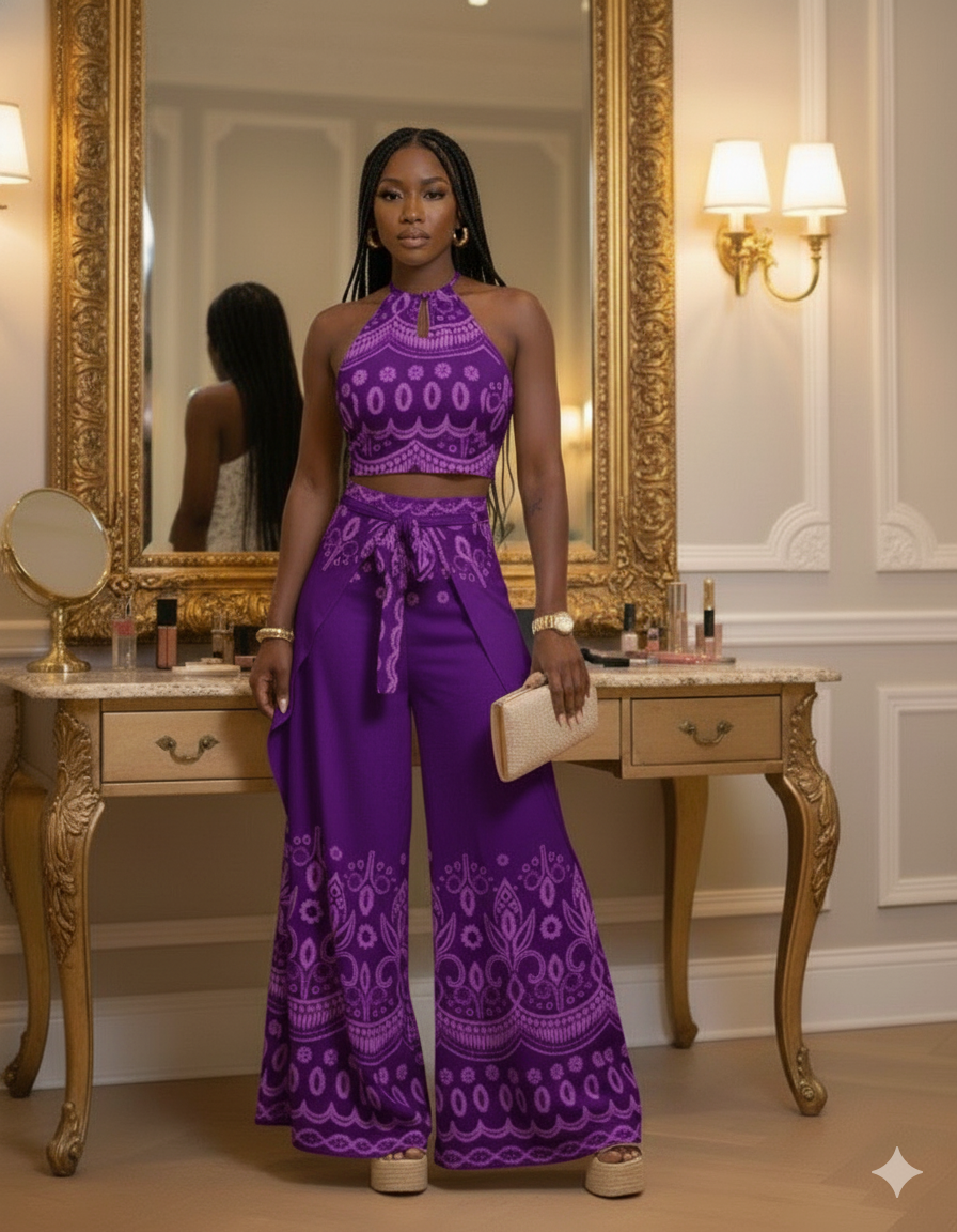 Women's Vintage Printed Holiday Casual Three-Piece Suits