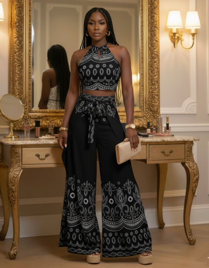 Women's Vintage Printed Holiday Casual Three-Piece Suits