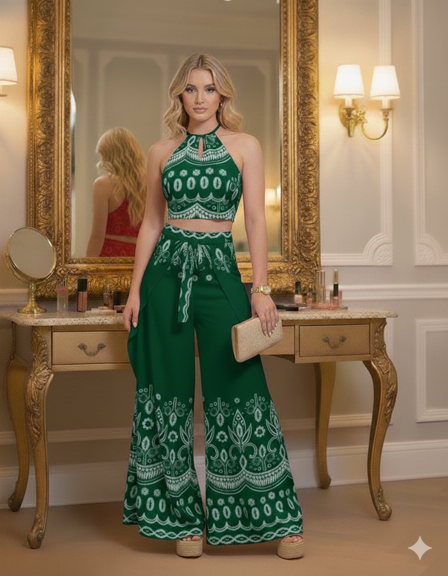 Women's Vintage Printed Holiday Casual Three-Piece Suits