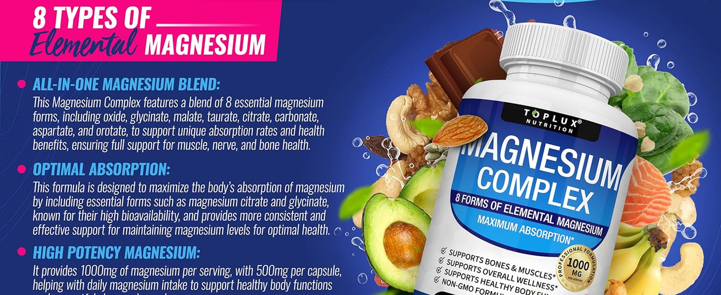 Magnesium Complex Supplement 8 Elemental 1000mg
